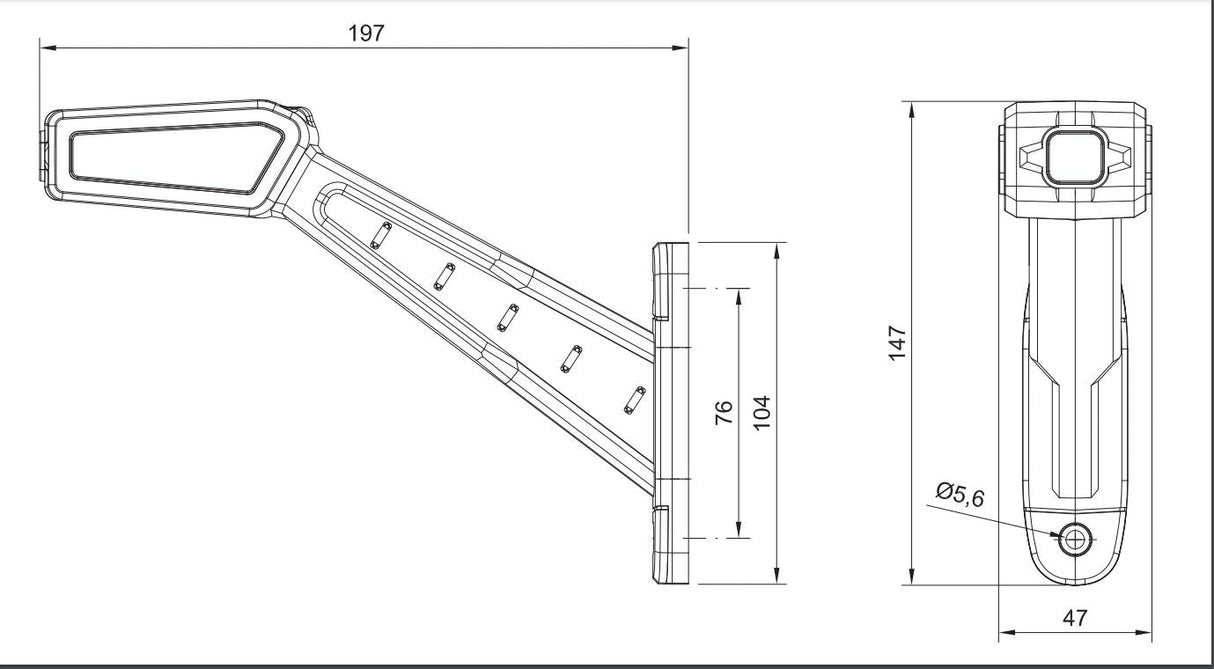 Luz de Posição em Borracha com Braço Reto e LED - Formato Retangular