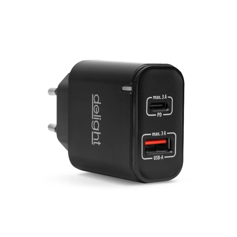 Telefónový nabíjací adaptér USB-A + USB-C s rýchlym nabíjaním PD20W