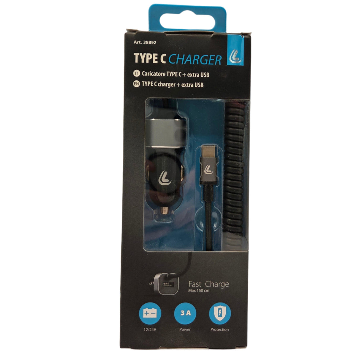 Φορτιστής Αυτοκινήτου USB Type-C με Σπιράλ Καλώδιο 150cm και Έξοδο 3000mA