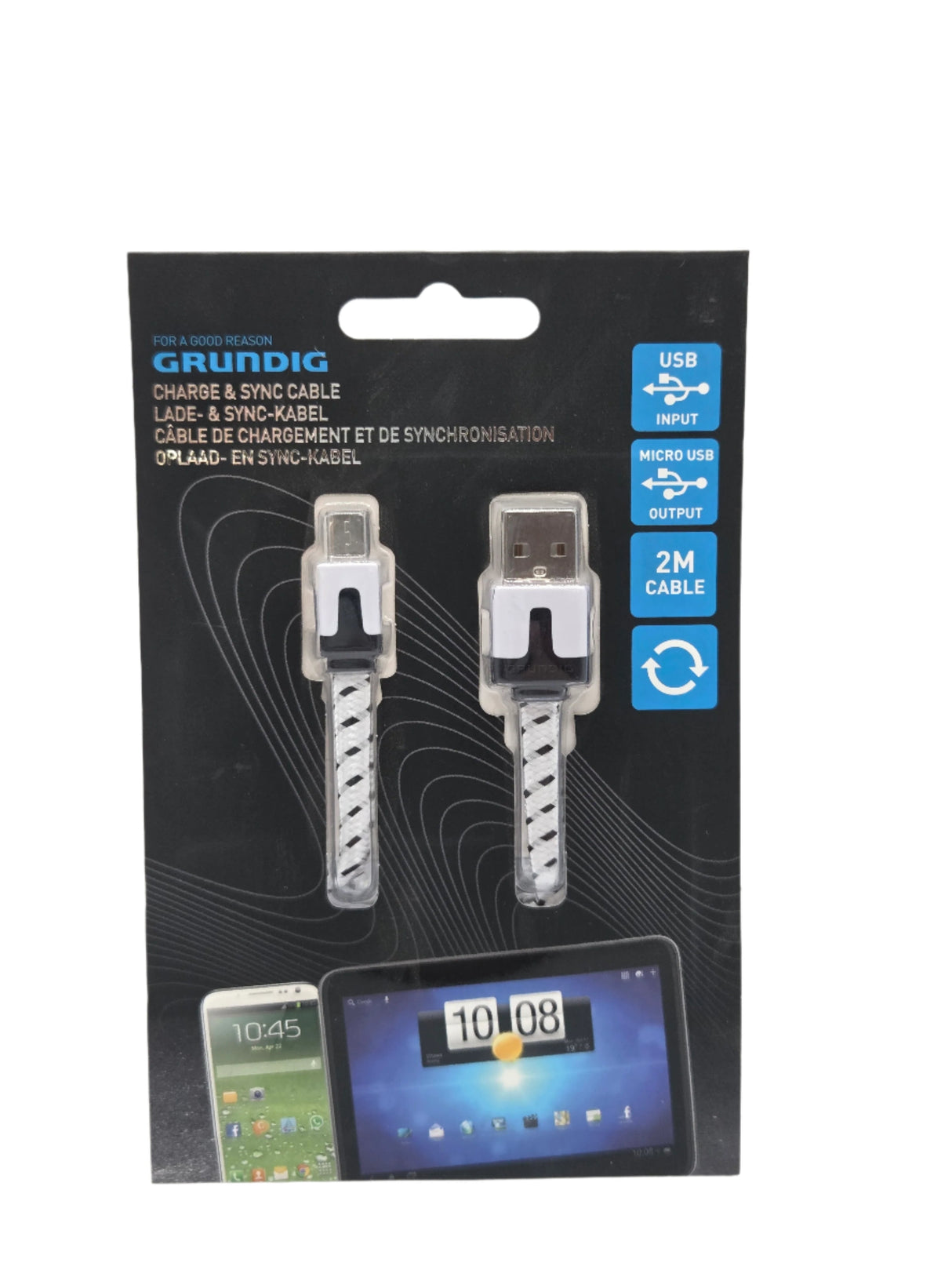 Micro USB-B kabel za prijenos podataka i punjenje, 2 m, crno-bijeli