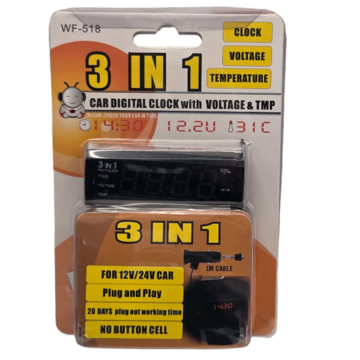 Digitalni sat za automobil s voltmetrom i termometrom (3-u-1)