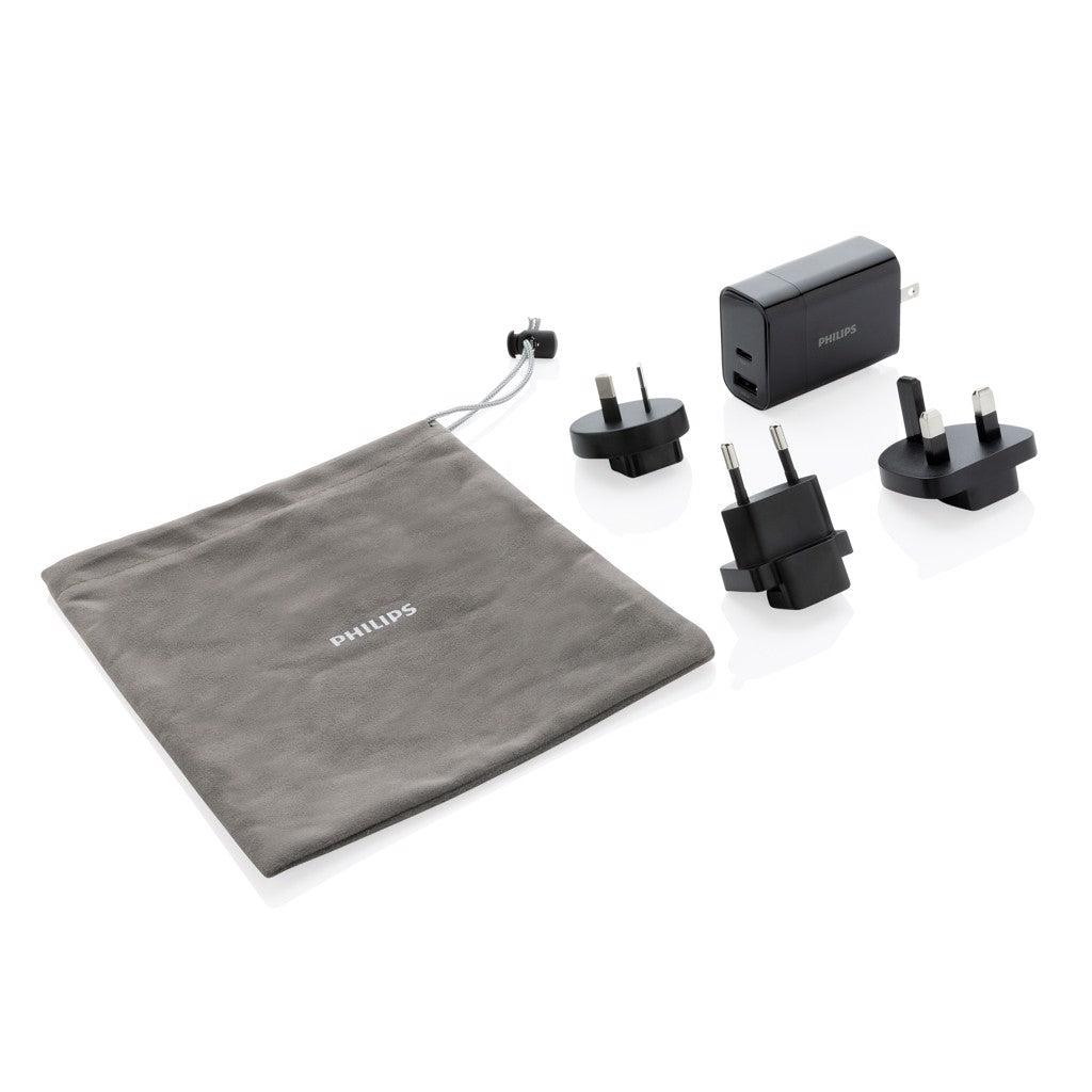 Adaptor de călătorie cu încărcare rapidă Philips DLP2621T04, 30W, USB-A & USB-C, 4 capete internaționale