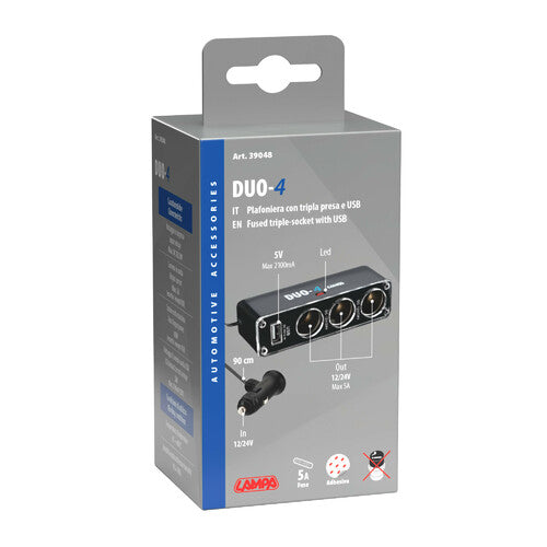 Lampa Kfz-Mehrfachverteiler mit 3 Steckdosen & USB-Port