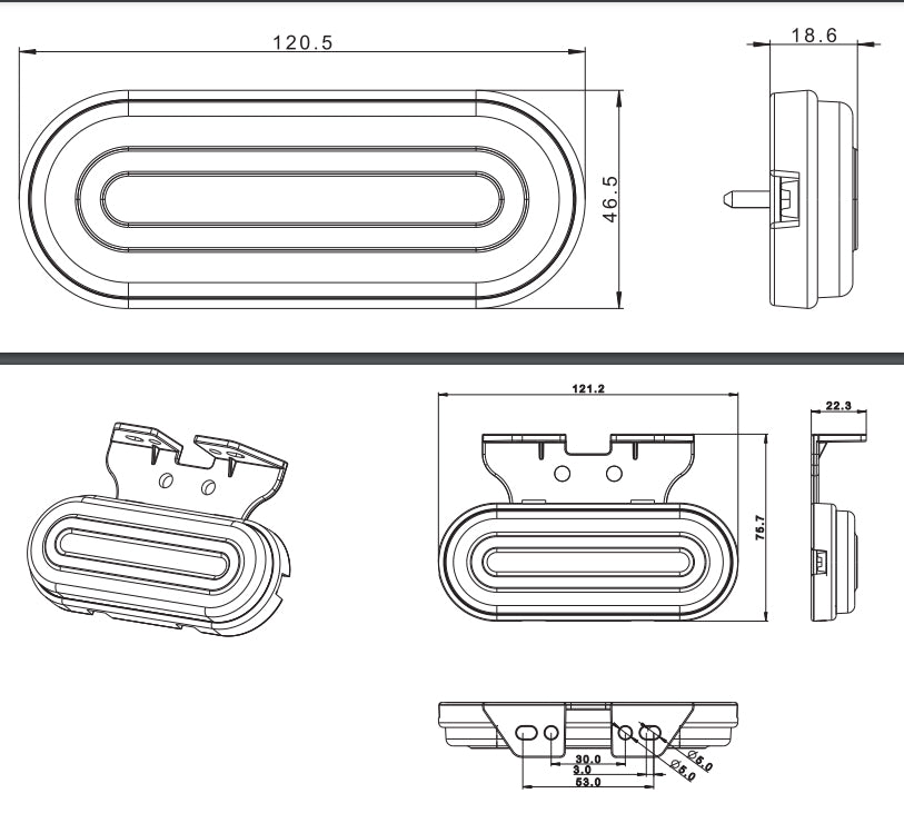 LED позиционна лампа с овална прозрачна форма, 12-36V