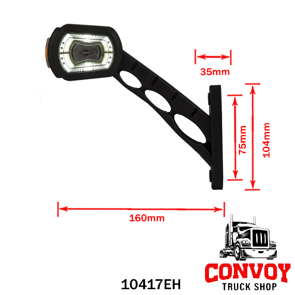Luz de Posição em Borracha com Braço Reto e LED - Formato Retangular
