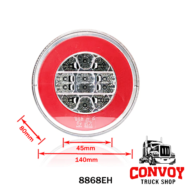 Lámpara redonda LED con luz de dirección, carcasa translúcida, 12/24V