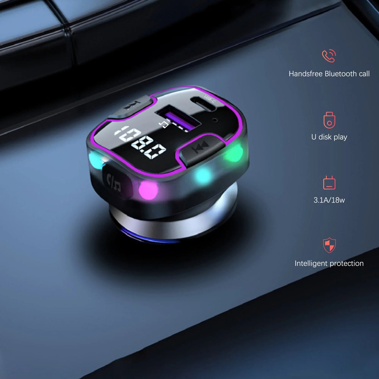 Transmissor FM e Carregador Veicular com Bluetooth Earldom ET-M109