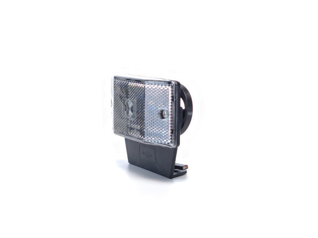 LED poziční lampa bílá s držákem, hranatá s prizmatem