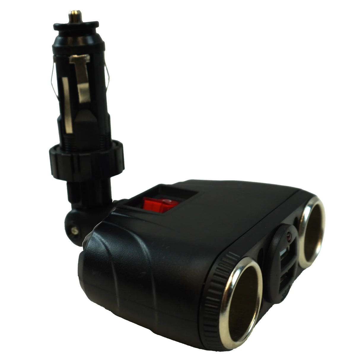 Multiprise allume-cigare double avec 2 ports USB et interrupteur