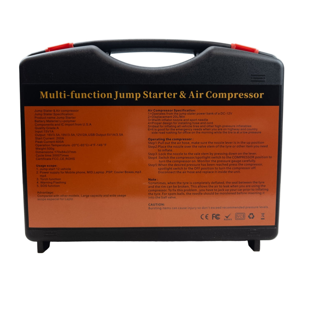 Kit de Démarrage de Batterie Multifonction 12V avec Compresseur Intégré