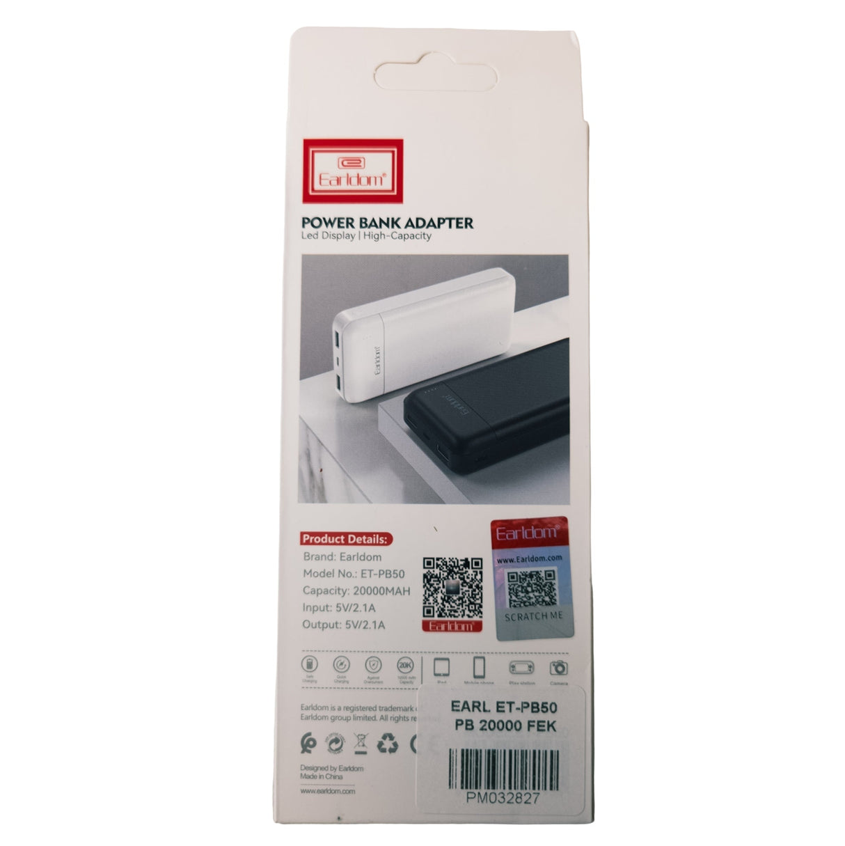 Power Bank Earldom 20.000 mAh Nero con Doppia Porta USB e LED