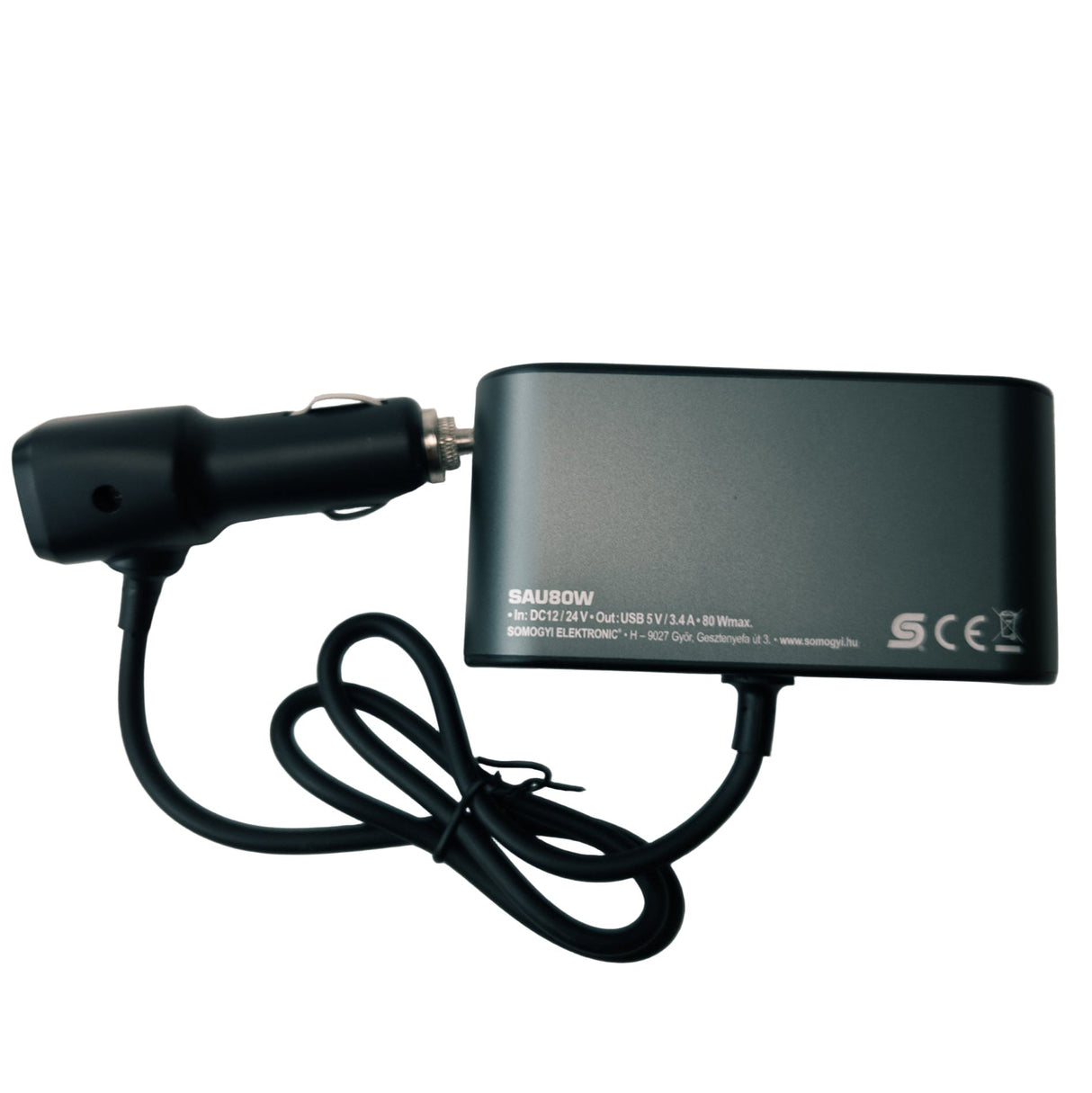 Distribuidor de Tomada para Carro com Voltímetro e 3 Tomadas + 2 USB (80W)