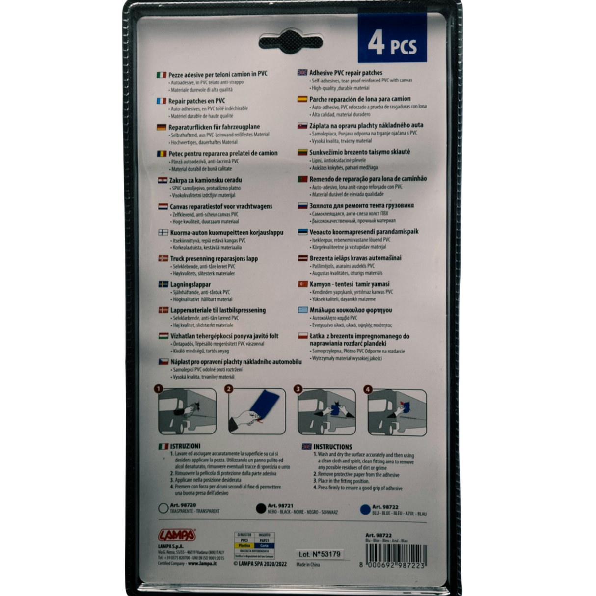 Set za popravak cerade – 4 samoljepljive PVC zakrpe 15x21 cm