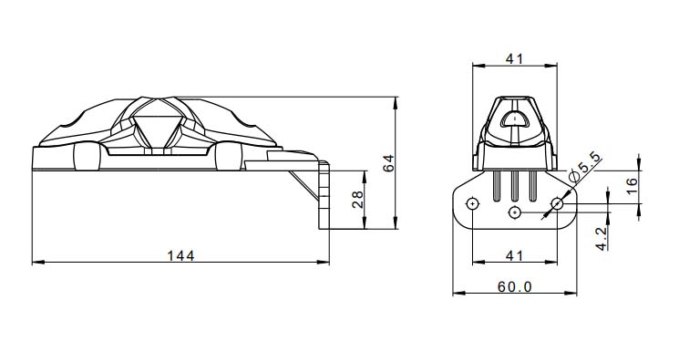 Feu de position LED rouge-blanc-ambre avec support