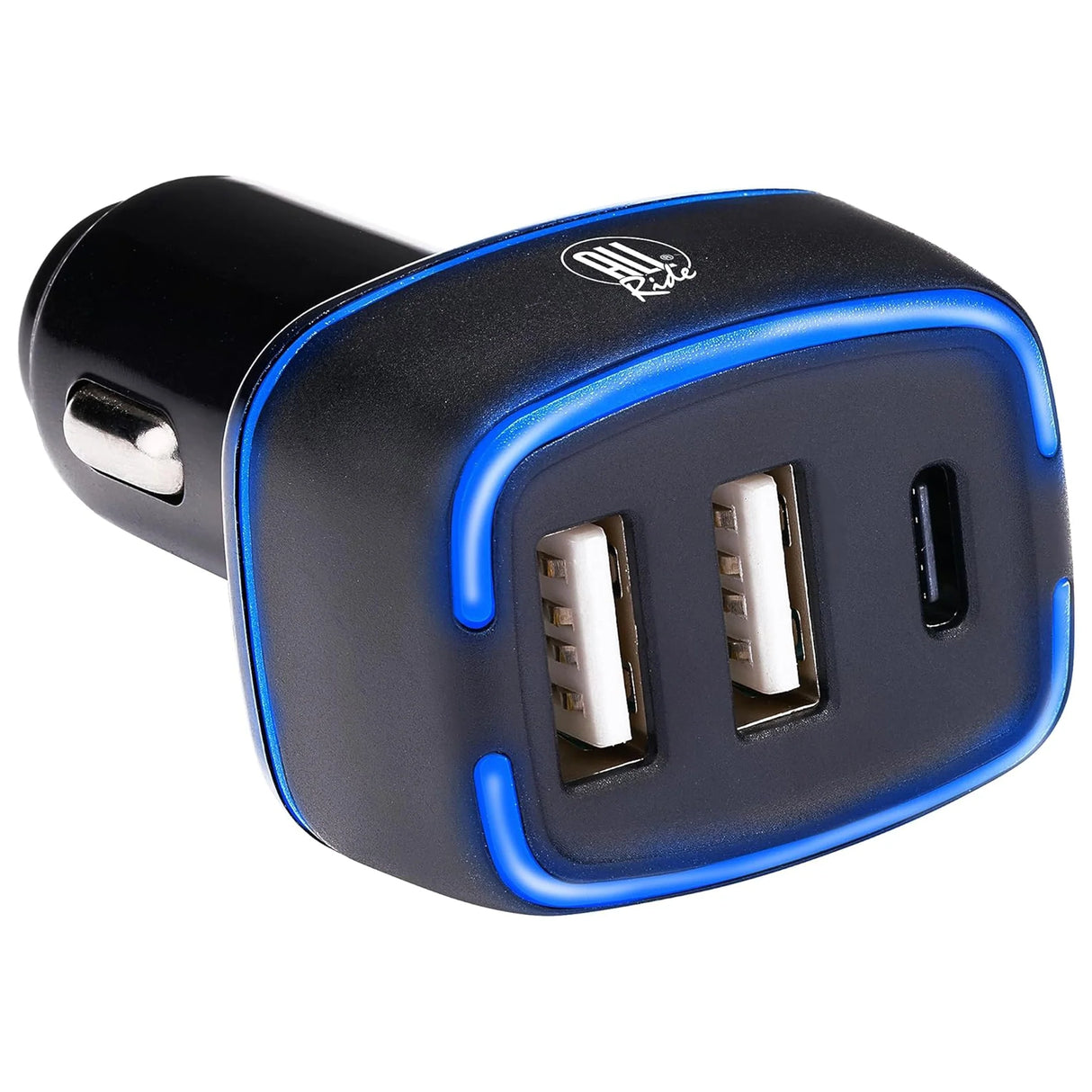 Caricatore Auto All Ride 3 Porte (2x USB-A, 1x USB-C) con LED Blu – Power Delivery 18W