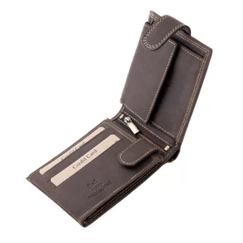 Portefeuille en cuir marron rustique GreenDeed – Motif chasseur