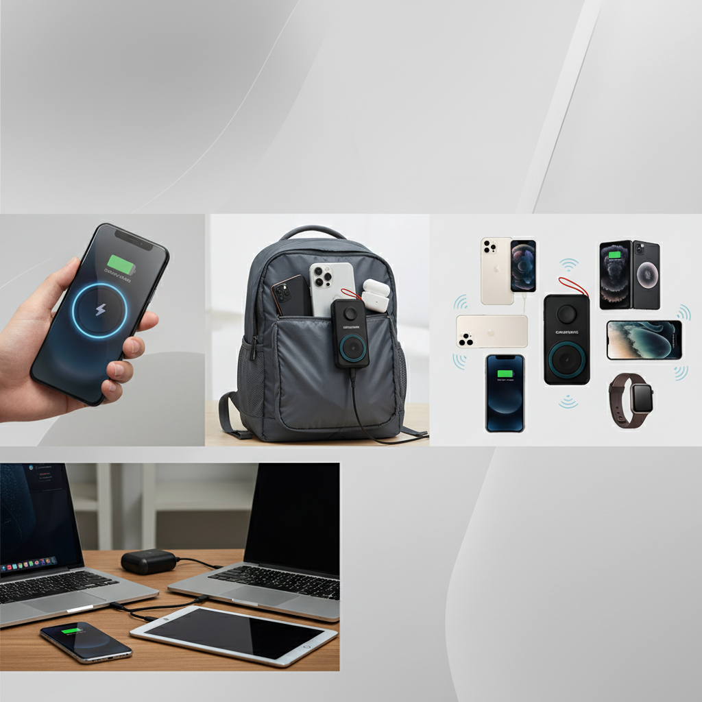 Power bank wireless compatibil MagSafe, 10.000 mAh, cabluri integrate, display LED