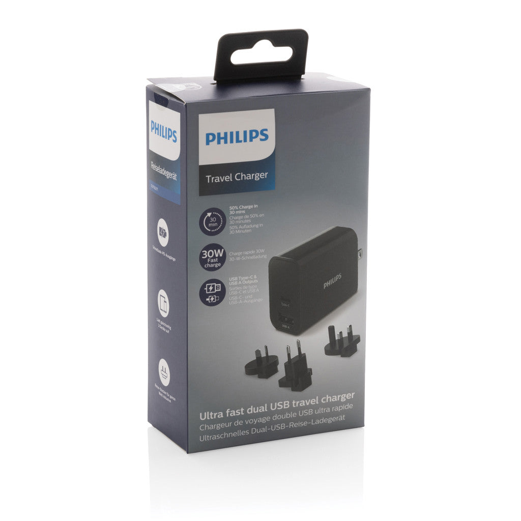 Adaptor de călătorie cu încărcare rapidă Philips DLP2621T04, 30W, USB-A & USB-C, 4 capete internaționale