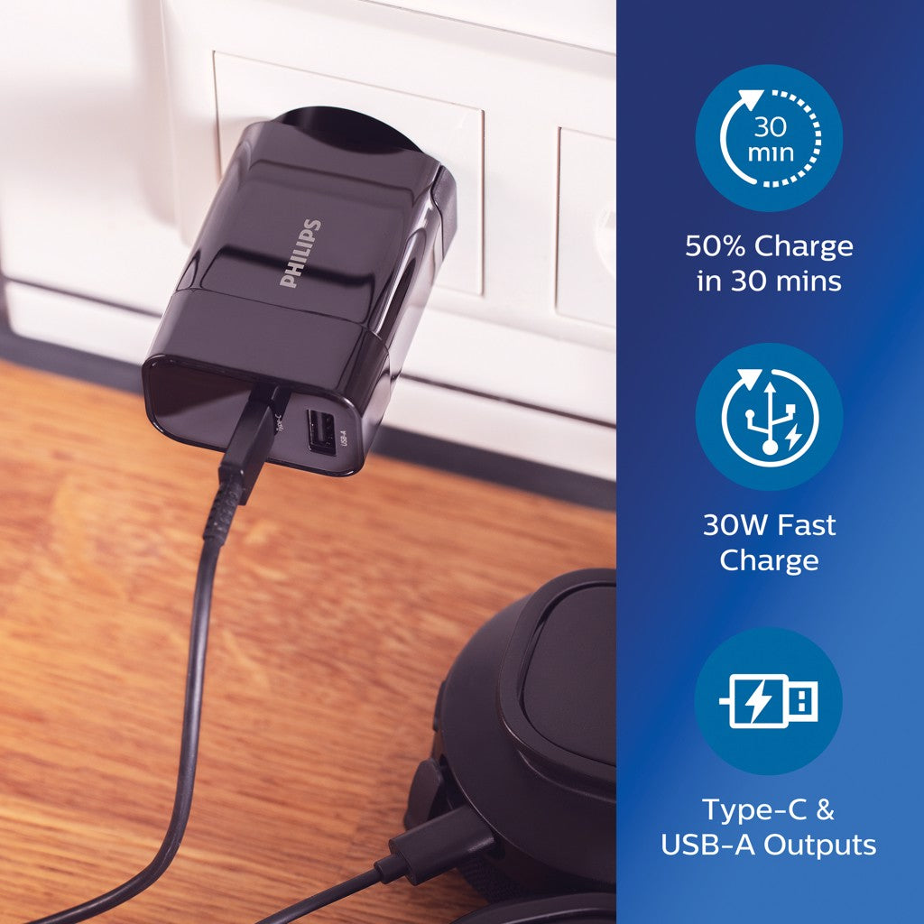 Adaptor de călătorie cu încărcare rapidă Philips DLP2621T04, 30W, USB-A & USB-C, 4 capete internaționale
