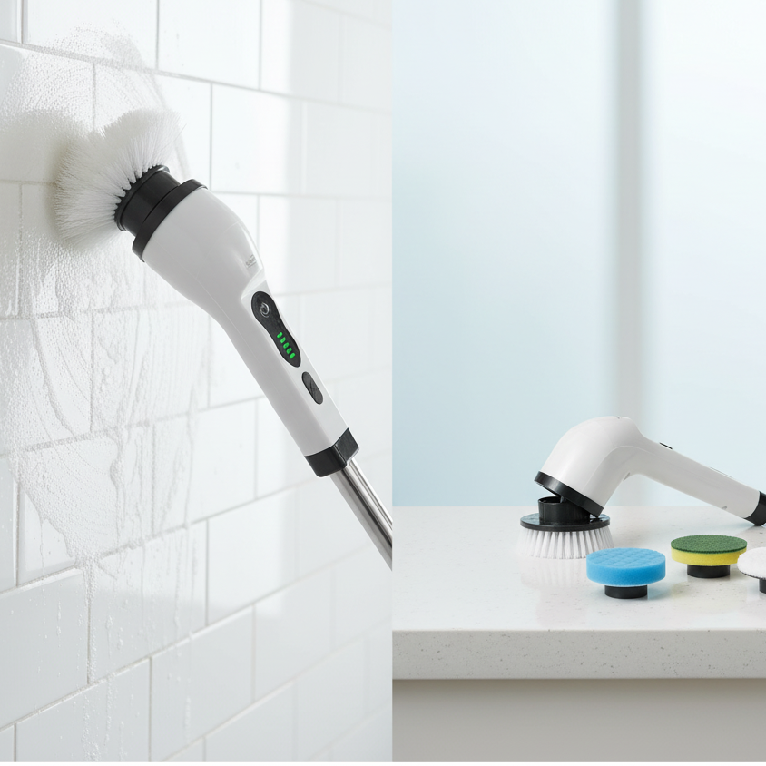 Brosse de nettoyage électrique avec manche télescopique – 8 têtes incluses, 25W