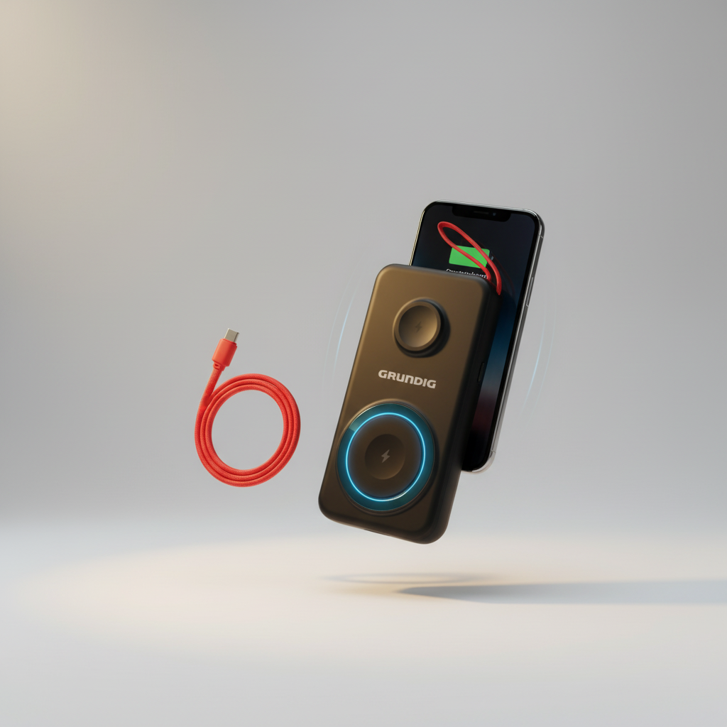 Power bank wireless compatibil MagSafe, 10.000 mAh, cabluri integrate, display LED