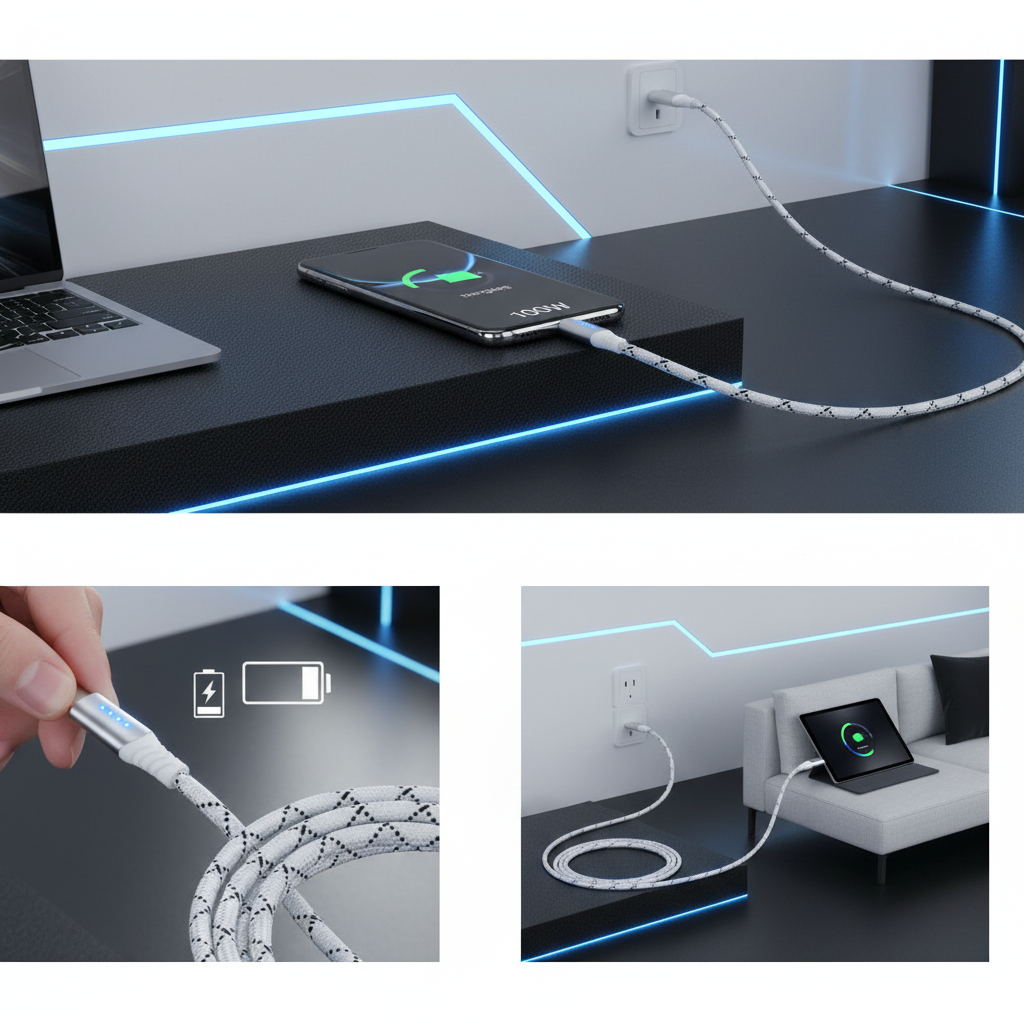 Cavo di ricarica USB-C 100W con LED e lunghezza 2 metri