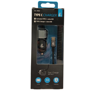 Φορτιστής Αυτοκινήτου USB Type-C με Σπιράλ Καλώδιο 150cm και Έξοδο 3000mA