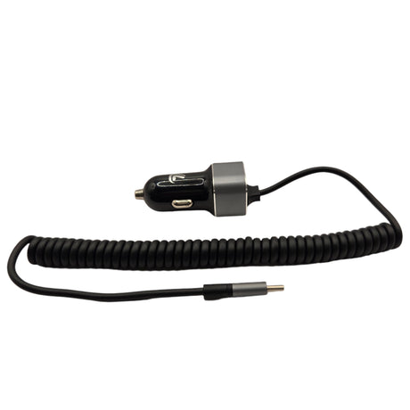 Carregador USB-C para Isqueiro de Carro com Cabo Espiral de 150 cm - 3000mA