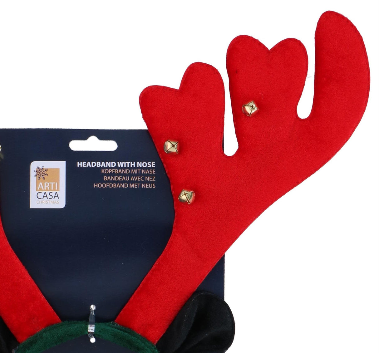 Vianočný čelenka s parohmi, zvončekmi a svietiacim nosom