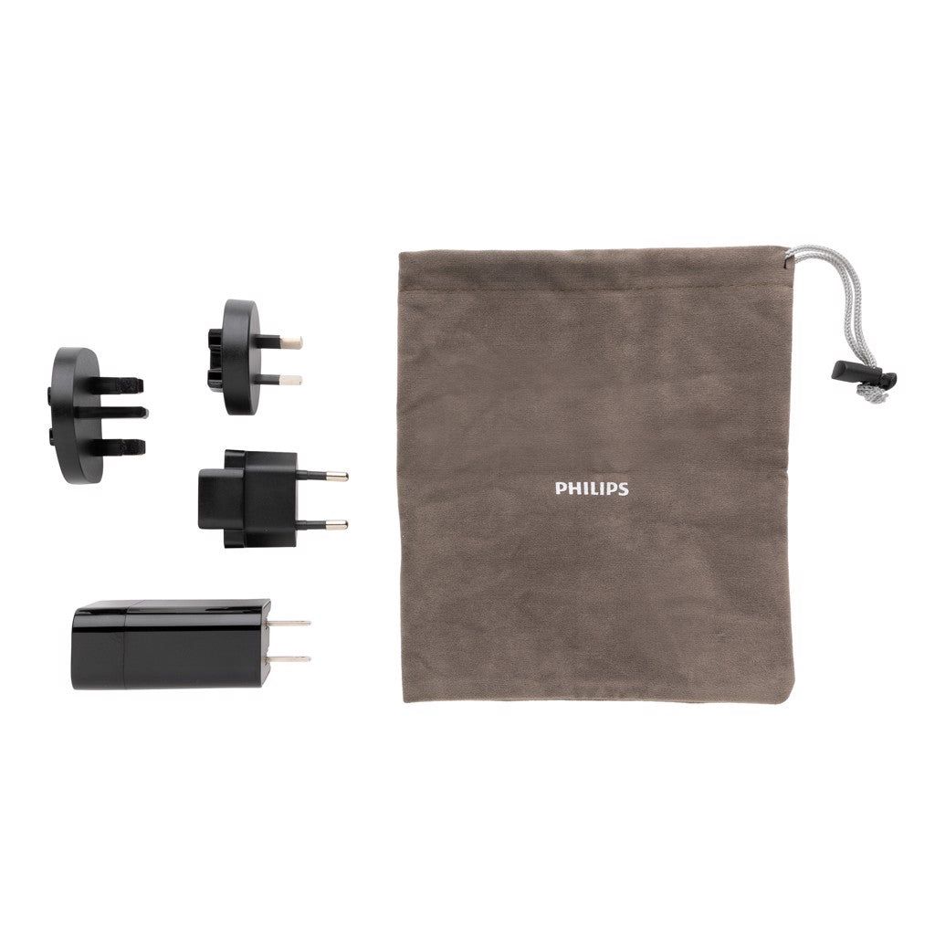 Philips Reiseadapter mit Schnellladefunktion – 30W, USB-A & USB-C, 4 Wechselstecker