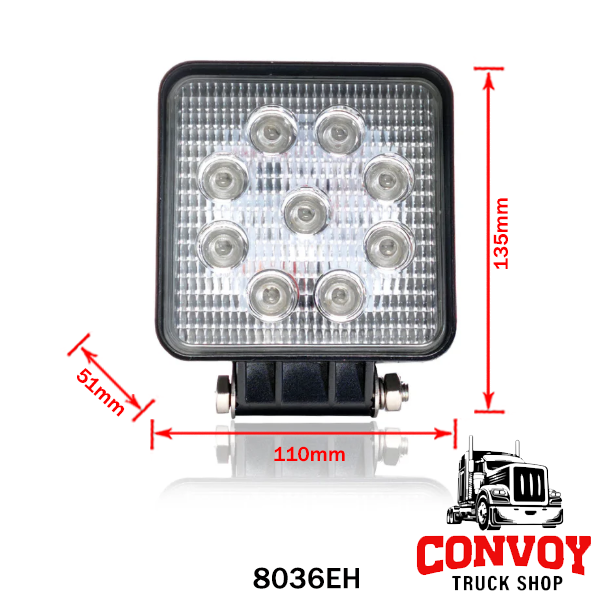 LED работна лампа, квадратна, 12/24V