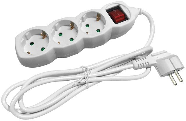 Extensão Elétrica com 3 Tomadas e Interruptor – Cabo de 1,5m, Branco