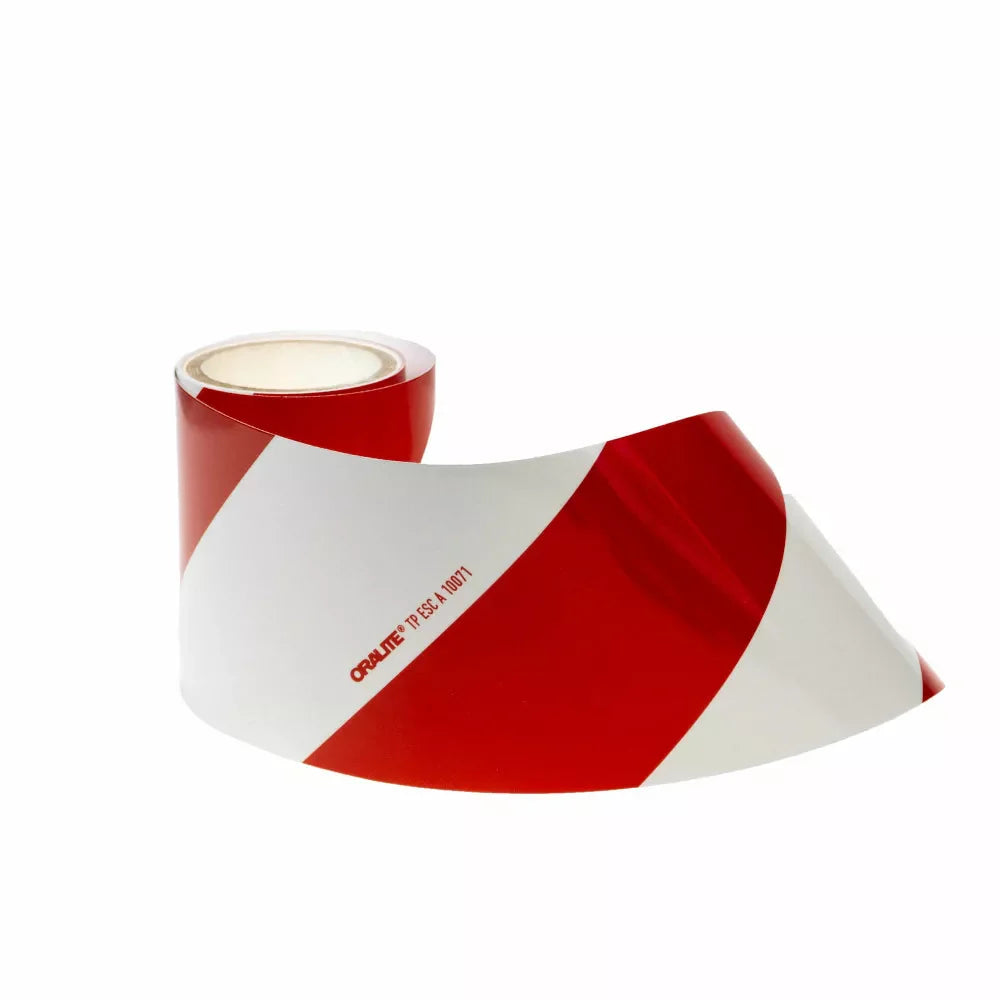 Bande réfléchissante adhésive 141 mm rayée rouge et blanc
