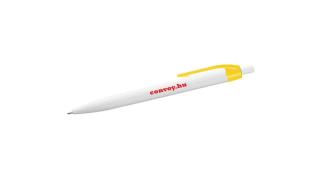 Biely guľôčkový pero s nápisom convoy.hu, modrý atrament