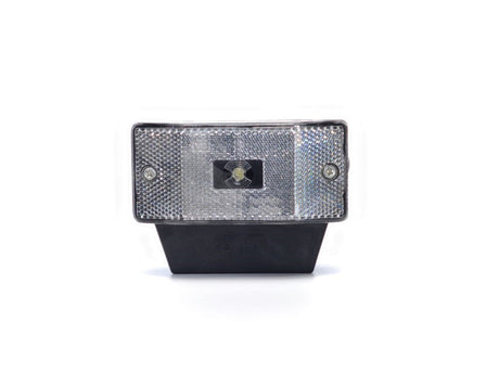 LED poziční lampa bílá s držákem, hranatá s prizmatem