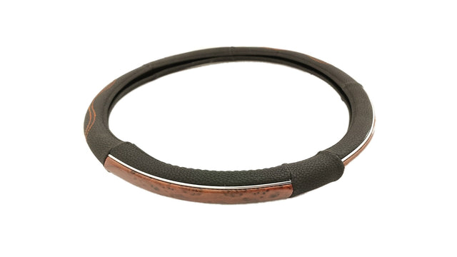 Funda para volante negra con detalles imitación madera 44-46 cm