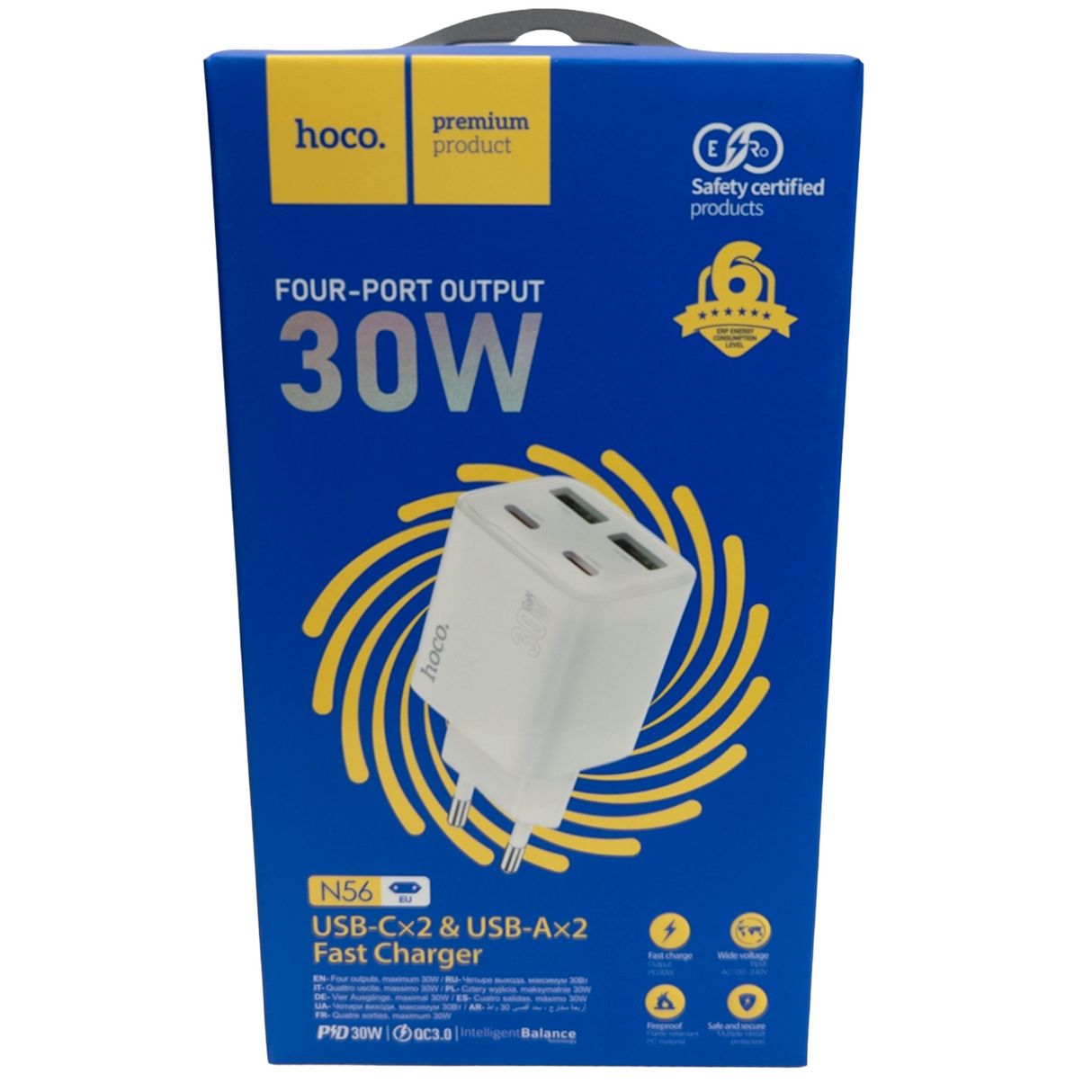 HOCO N56 bílá síťová nabíječka, 4 porty (USB + USB-C), 20W