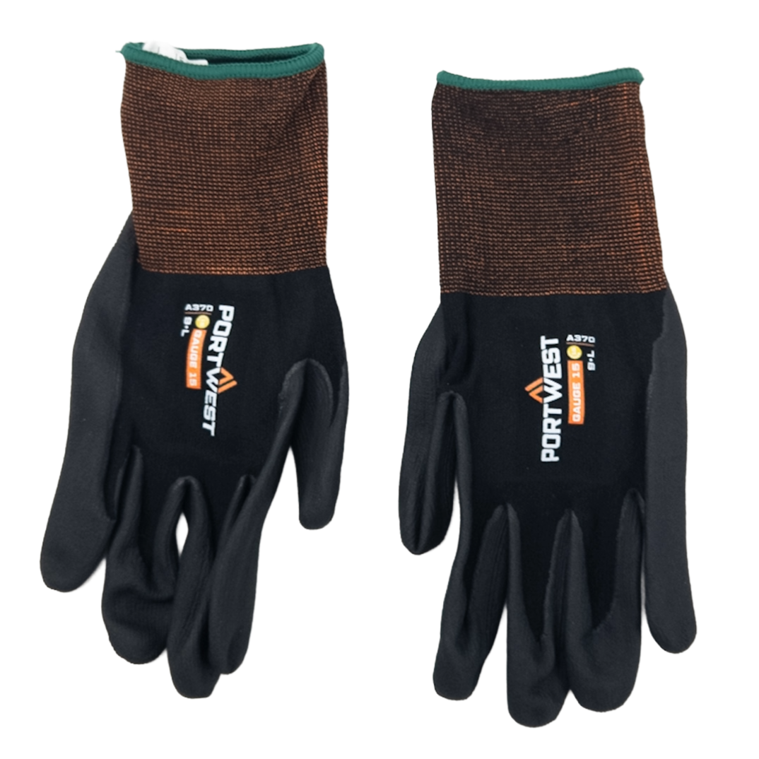Guantes de trabajo transpirables Portwest con recubrimiento de nitrilo microespumado Talla L