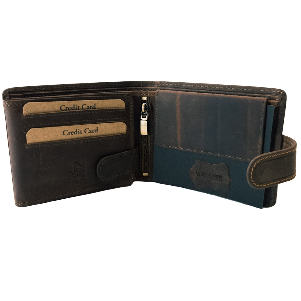 Portofel din piele GreenDeed, maro rustic, cu motiv vânătoresc