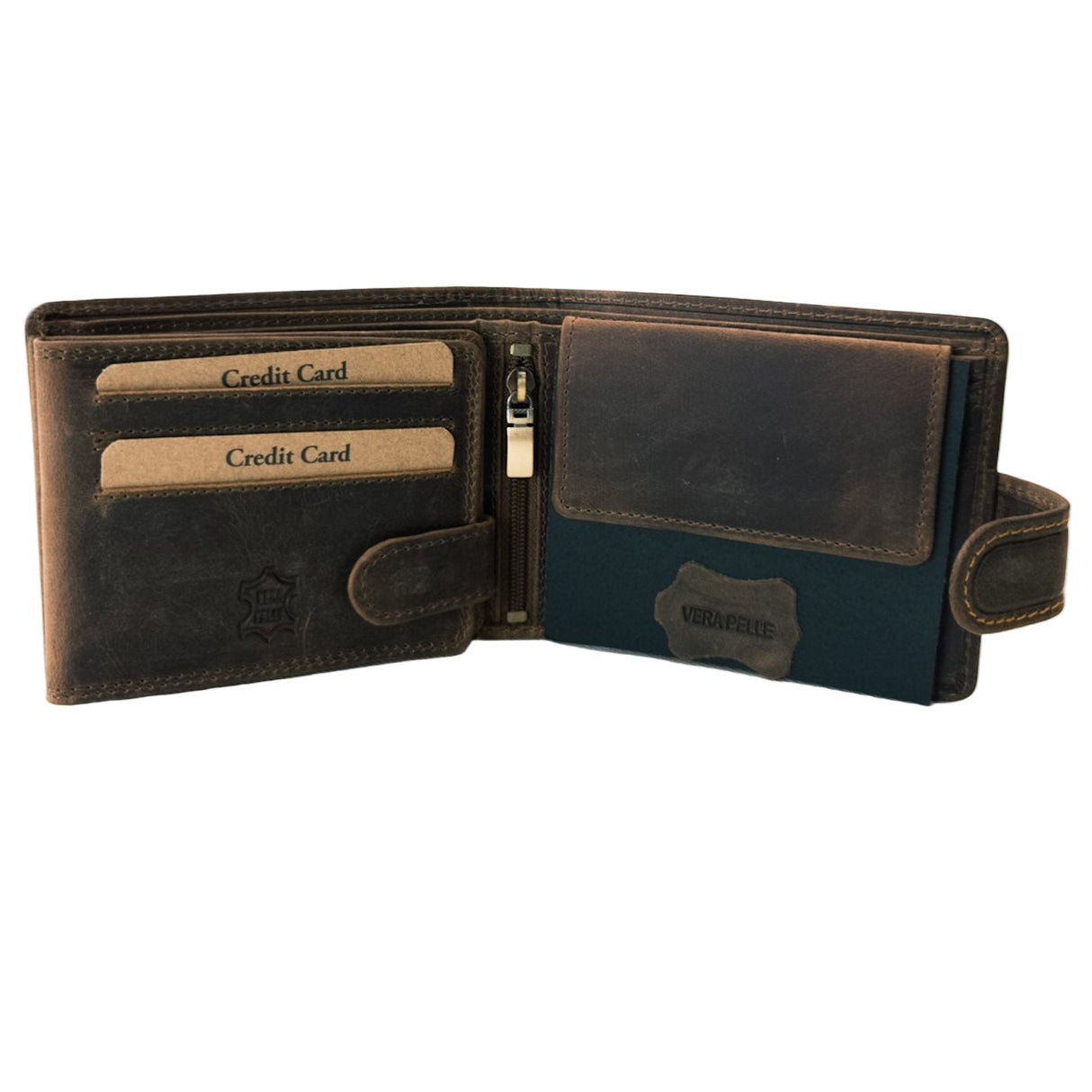 Portofel din piele GreenDeed, maro rustic, cu motiv vânătoresc