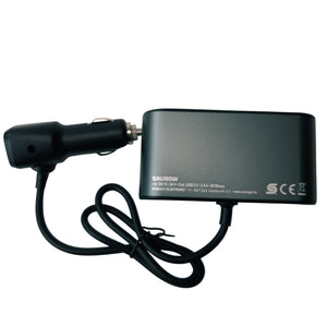Distribuidor de Tomada para Carro com Voltímetro e 3 Tomadas + 2 USB (80W)