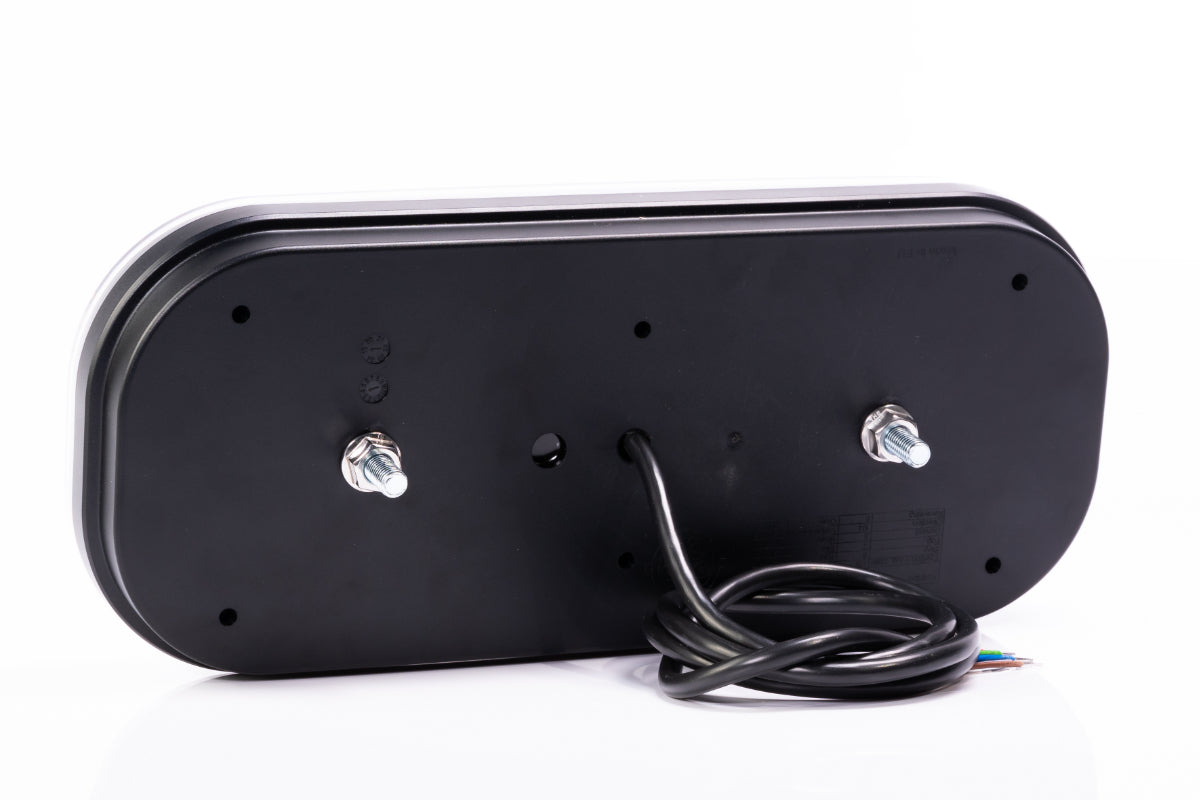 LED Rückleuchte mit 6 Funktionen und dynamischem Blinker, Dreieck-Reflektor, links, 12–36V