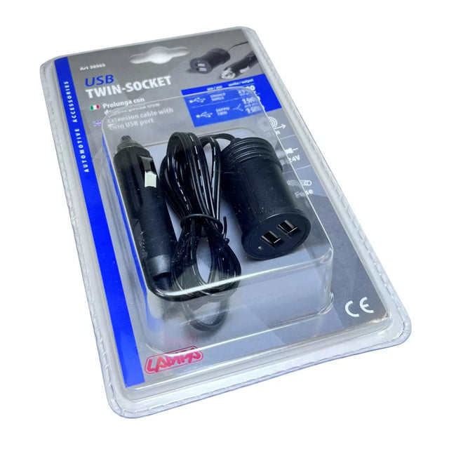 Predlžovací USB adaptér do auta – 2 porty, 1 m, 3000 mA