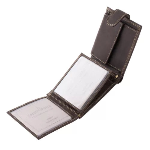 Portofel din piele GreenDeed, maro rustic, cu motiv vânătoresc