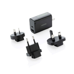 Philips Reiseadapter mit Schnellladefunktion – 30W, USB-A & USB-C, 4 Wechselstecker