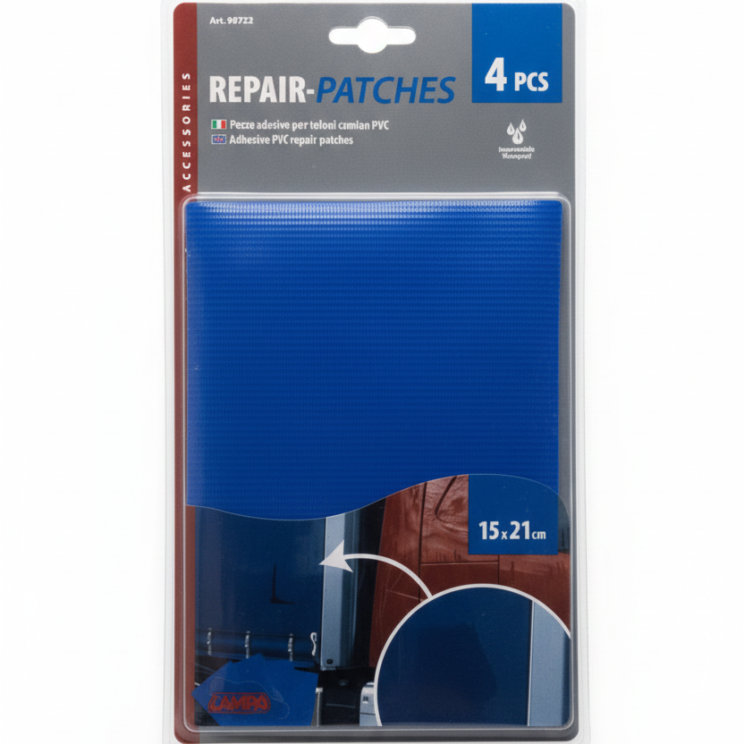 Set za popravak cerade – 4 samoljepljive PVC zakrpe 15x21 cm