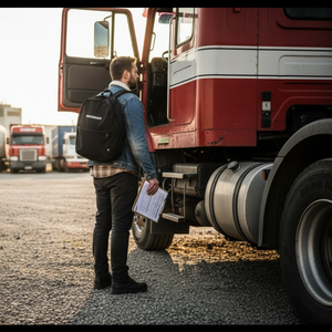 Mochila gris Hungarocamion con logotipo